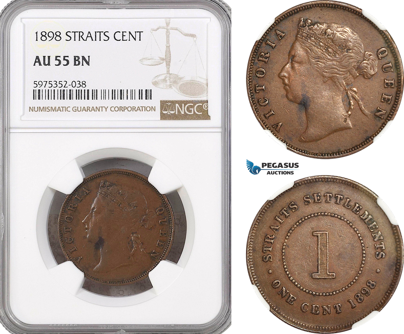 A5/996 Straits Settlements, Victoria, 1 Cent 1898, London Mint, KM# 16, NGC AU55BN