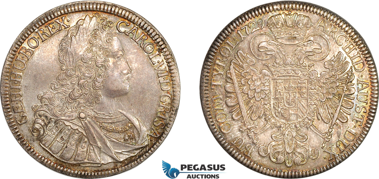 A10-16, Austria, Charles VI, Taler 1729, Hall Mint, Silver (28.92g), Dav-1054, Multicolour toning, AU-UNC