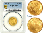 A10-192, Finland, Nicholas II of Russia, 20 Markkaa 1913 S, Helsinki Mint, Gold, Bitkin# 391, PCGS MS65