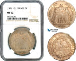 A10-198, France, Consulate, 5 Francs L'AN 10 L, Bayonne  Mint, Silver, Gad-563, Light toning, NGC MS62, Top Pop!