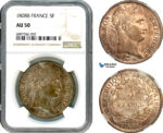 A10-202, France, Napoleon I, 5 Francs 1808 B, Rouen Mint, Silver, Gad-583, Old cabinet toning, NGC AU50