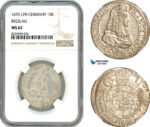 A10-230, Germany, Breslau, Franz Ludwig, 15 Kreuzer 1693 LPH, Silver, Kop-6950, Flashy with light toning, NGC MS62, Rare!