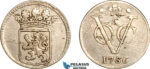A10-405, Netherlands East Indies, VOC, 1/2 Duit 1756, Silver, Holland Arms, Scho. 360, Light toning, VF
