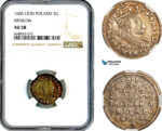A10-446, Poland, Sigismund III, 3 Groschen (Trojak) 1606 (Lion), Krakow Mint, Silver, Iger K.06.3. R3, Amber toning, NGC AU58, Top Pop and single finest graded! Rare!