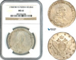 A10-531, Russia, Catherine II, Rouble 1780 СПБ ИЗ, St. Petersburg Mint, Silver, Bitkin# 228, Light toning, NGC MS61