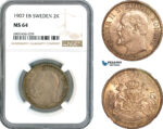 A10-718, Sweden, Oscar II, 2 Kronor 1907 EB, Stockholm Mint, Silver, SM. 60, Dark cabinet toning! NGC MS64