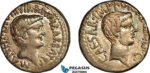 A11-001, Roman Republic, Marc Antony & Octavian, as Imperators and Triumvirs (ca. 43-33 BC). AR Denarius (3.89g) Ephesus Mint, B1 BC, Well centered, Nice green/grey toning & very lustrous, AU, Rare!