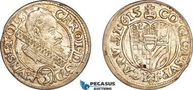 A11-214, Germany, Munsterberg-Oels, Karl II, 3 kreuzer 1615, Silver (1.77g), Ejzenhart-Miller 475, Light toning, AU