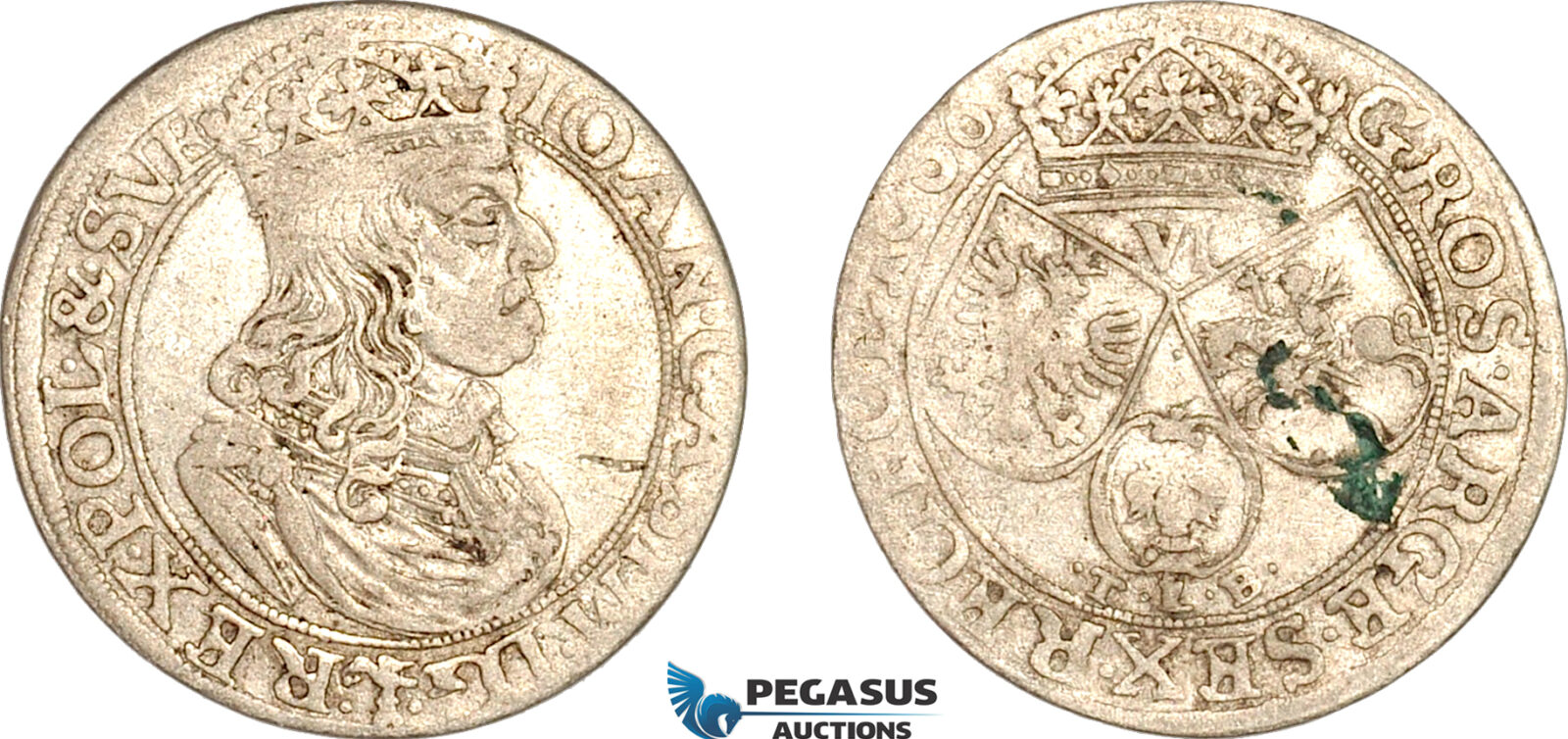 A11-387, Poland, Ioan II Casimir, 6 Groschen 1666 TLB, Bydgoszcz Mint, Silver (3.22g), Kop-1683 (R3), Light toning, some deposits, XF