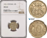 A5/273 Estonia, 10 Senti 1931, KM# 12, NGC MS64