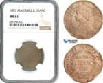 A8/265, Martinique, French Colony, Franc 1897, Ni, KM-41, Old toning, NGC MS61