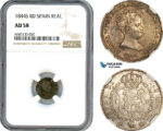 A8/536, Spain, Elizabeth II, Real 1844 S RD, Sevilla Mint, Silver, Cal#315, Old cabinet toning, NGC AU58