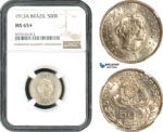 AH371, Brazil, 500 Reis 1913 A, Paris Mint, Silver, NGC MS65+