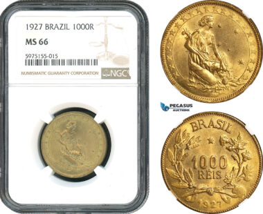 AH375, Brazil, 1000 Reis 1927, NGC MS66