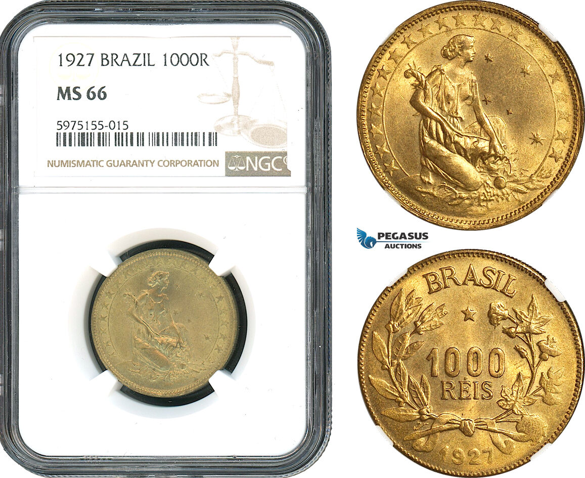 AH375, Brazil, 1000 Reis 1927, NGC MS66