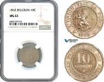 AH516, Belgium, Leopold II, 10 Centimes 1862, Brussels Mint, NGC MS65