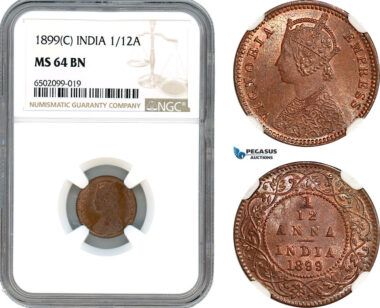 AH645, India (British) Victoria, 1/12 Anna 1899 C, Calcutta Mint, NGC MS64BN