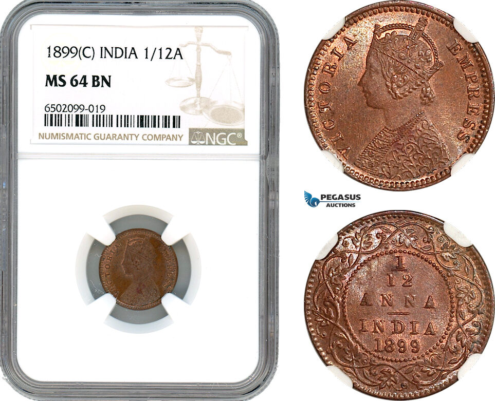 AH645, India (British) Victoria, 1/12 Anna 1899 C, Calcutta Mint, NGC MS64BN