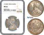 AH655, India (British) George V, 1 Rupee 1918 B, Bombay Mint, Silver, NGC MS62