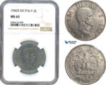AH670, Italy, Vit. Emanuele III, 2 Lire 1942 R, Rome Mint, NGC MS63