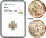 AI296, Straits Settlements, Victoria, 5 Cents 1899, Silver, NGC MS64