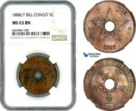 AI413, Belgian Congo, Leopold II, 5 Centimes 1888/7, NGC MS63BN