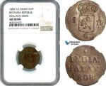 AI447, Netherlands East Indies, Batavian Rep. 1 Duit 1808, Holland Arms, NGC AU58BN