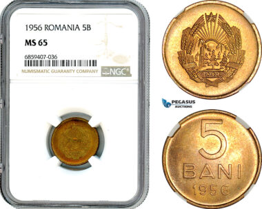 AI456, Romania, People's Republic, 5 Bani 1956, NGC MS65