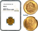 AI457, Romania, People's Republic, 5 Bani 1956, NGC MS65