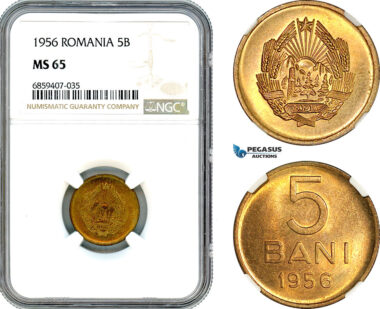 AI457, Romania, People's Republic, 5 Bani 1956, NGC MS65