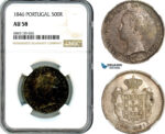 AI508, Portugal, Maria II, 500 Reis 1846, Lisbon Mint, Silver, NGC AU58
