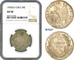 AI517, Chile, 50 Centavos 1905 SO, Santiago Mint, Silver, NGC AU58