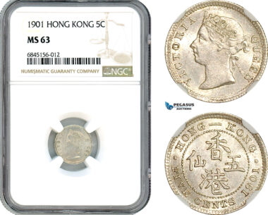AI524, Hong Kong, Victoria, 5 Cents 1901, Silver, NGC MS63