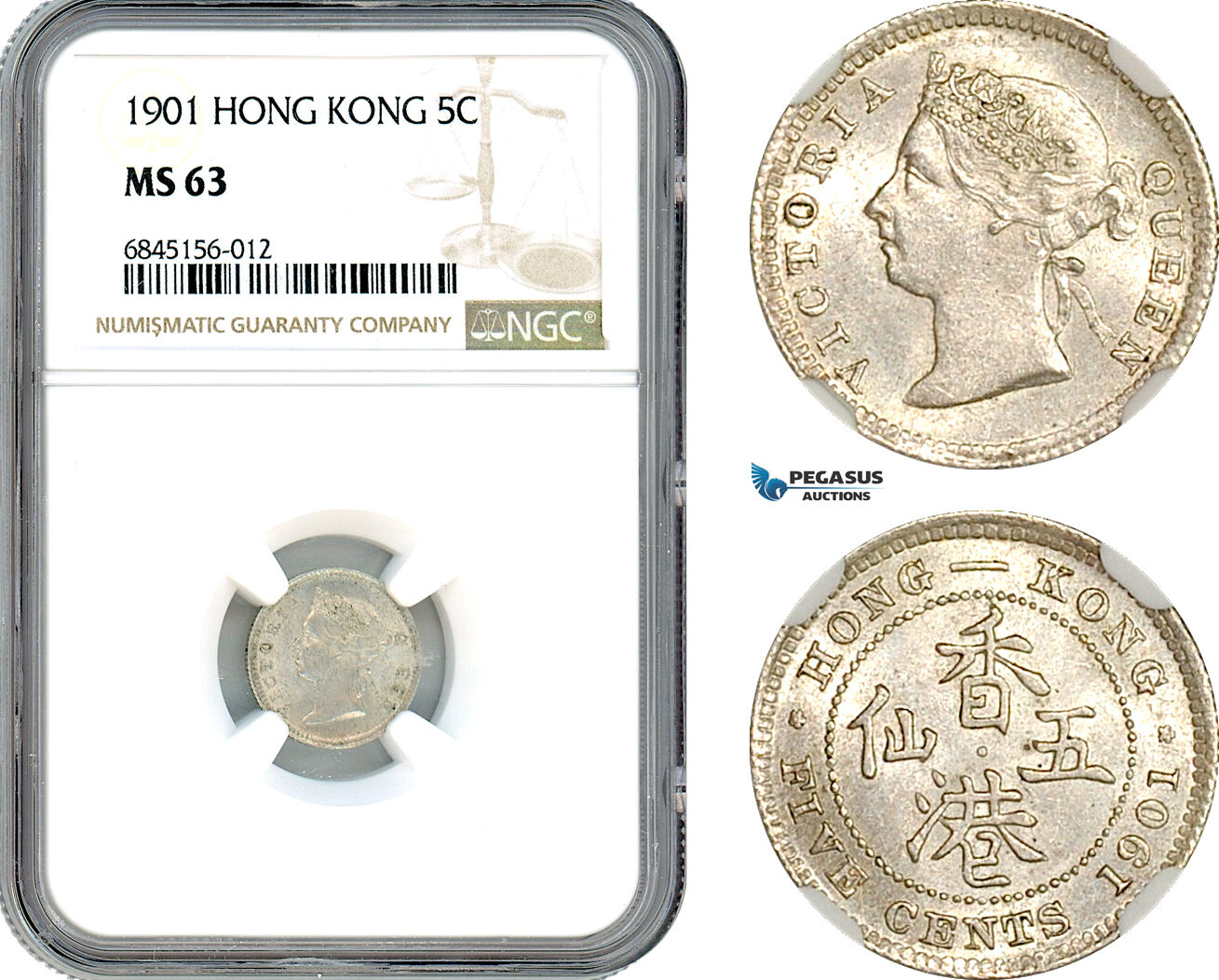 AI524, Hong Kong, Victoria, 5 Cents 1901, Silver, NGC MS63