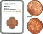 AI528, India, British, Victoria, 1/4 Anna 1889 C, Calcutta Mint, NGC MS64RD