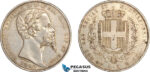AI644, Italy, Sardinia, Victor Emmanuel II, 5 Lire 1850 B, Turin Mint, Silver, R2, Lightly cleaned, VF+