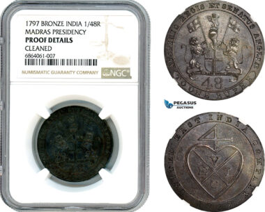 AI663, India (British) Madras Presidency, 1/48 Rupee 1797, NGC Proof Details