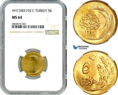 AI841, Turkey, 5 Kurush AH1340 (1921) NGC MS64