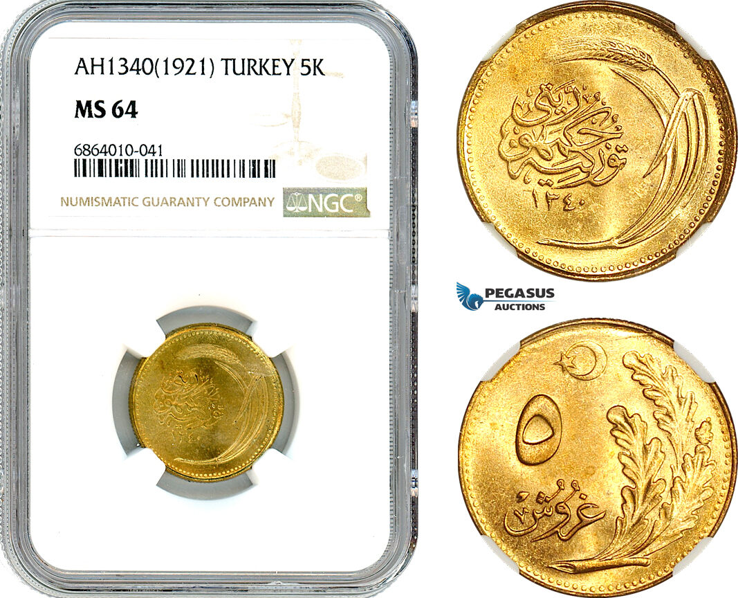 AI841, Turkey, 5 Kurush AH1340 (1921) NGC MS64