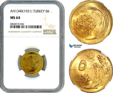 AI842, Turkey, 5 Kurush AH1340 (1921) NGC MS64