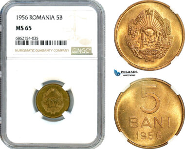 AI882, Romania, People's Republic, 5 Bani 1956, NGC MS65