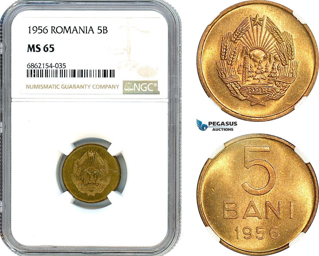 AI882, Romania, People's Republic, 5 Bani 1956, NGC MS65