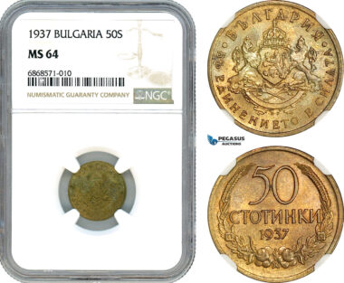AI951, Bulgaria, Boris III, 50 Stotinki 1937, NGC MS64