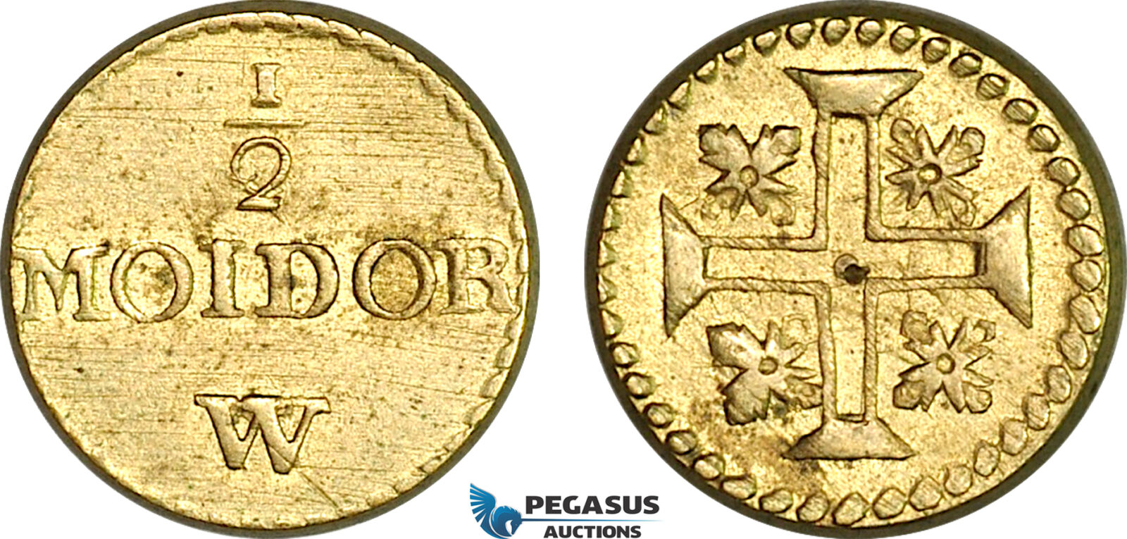 AJ196, Portugal & Brazil, Monetary Weight for 1/2 Moidor (2000 Reis), Cf. 1447, (5.36g), EF-UNC