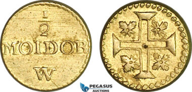 AJ196, Portugal & Brazil, Monetary Weight for 1/2 Moidor (2000 Reis), Cf. 1447, (5.36g), EF-UNC