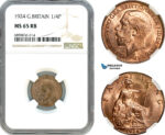 AK096, Great Britain, George V, Farthing (1/4 Penny) 1924, London Mint, NGC MS65RB