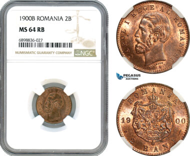 AK105, Romania, Carol I, 2 Bani 1900 B, Bucharest Mint, NGC MS64RB