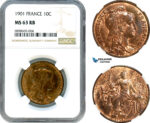 AK114, France, Third Republic, 10 Centimes 1901, Paris Mint, NGC MS63RB