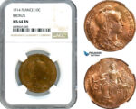AK115, France, Third Republic, 10 Centimes 1914, Paris Mint, Bronze, NGC MS64BN