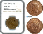 AK138, France, Napoleon III, 10 Centimes 1853 A, Paris Mint, NGC MS62BN